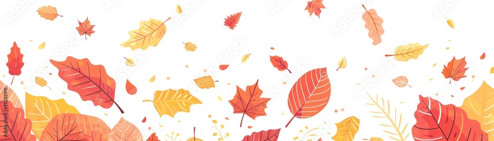 Obraz premium Falling foliage, various leaves falling, flat design illustration