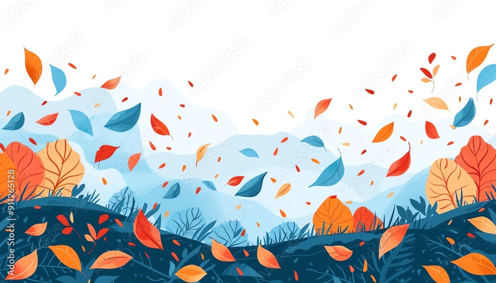 Falling foliage, autumn leaves descending, flat design illustration Falling foliage, autumn leaves descending, flat design illustration
