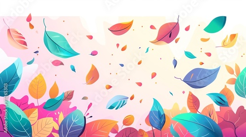 Falling foliage, colorful leaves in the air, flat design illustration