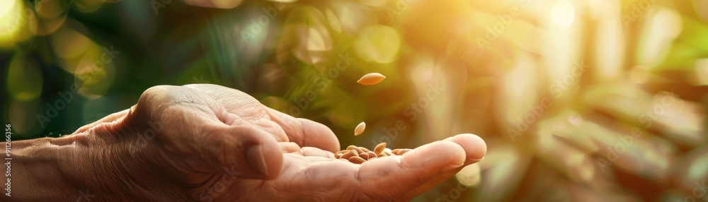 Hand planting seeds in nature. Hand planting seeds in nature.