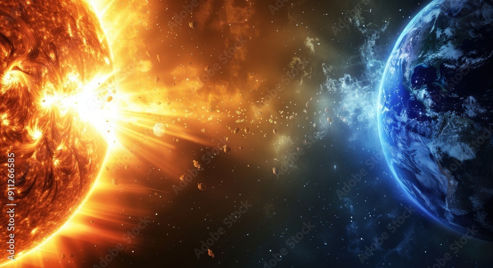 Obraz premium A Sun's Fiery Eruption and Its Impact on Earth
