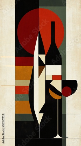 Wallpaper Mural Abstract Wine Bottles and Glass with Geometric Shapes Torontodigital.ca