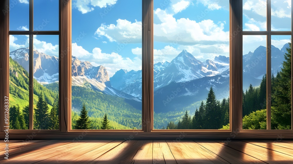 Fototapeta premium beautiful mountain view from inside the house