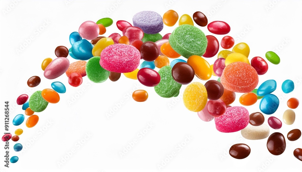 Colourful chocolate candies, multicolored glazed chocolate falling isolated on white background.Falling candied fruit. Colourful chocolate candies, multicolored glazed chocolate falling isolated on white background.Falling candied fruit.