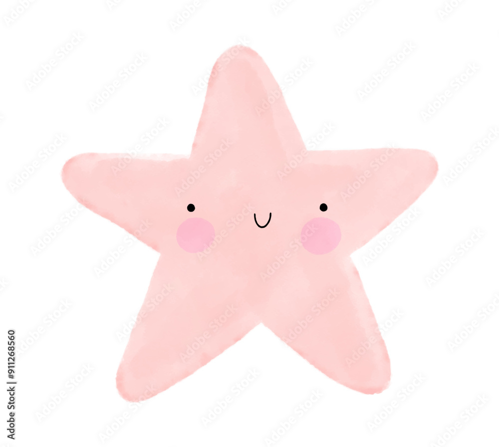 Cute Simple Print with Pink Smiling Star. Happy Star on a White Background. Simple Nursery Art for Baby Girl. Lovely Print with Kawaii Style Star ideal for Wall Art, Card, Poster. Cute Simple Print with Pink Smiling Star. Happy Star on a White Background. Simple Nursery Art for Baby Girl. Lovely Print with Kawaii Style Star ideal for Wall Art, Card, Poster.
