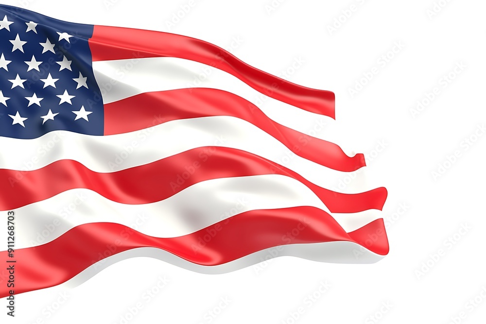 Fototapeta premium American USA flag waving on white background