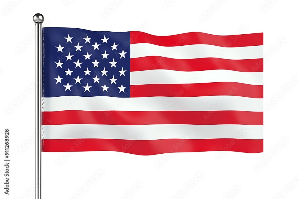 American USA flag waving on white background American USA flag waving on white background