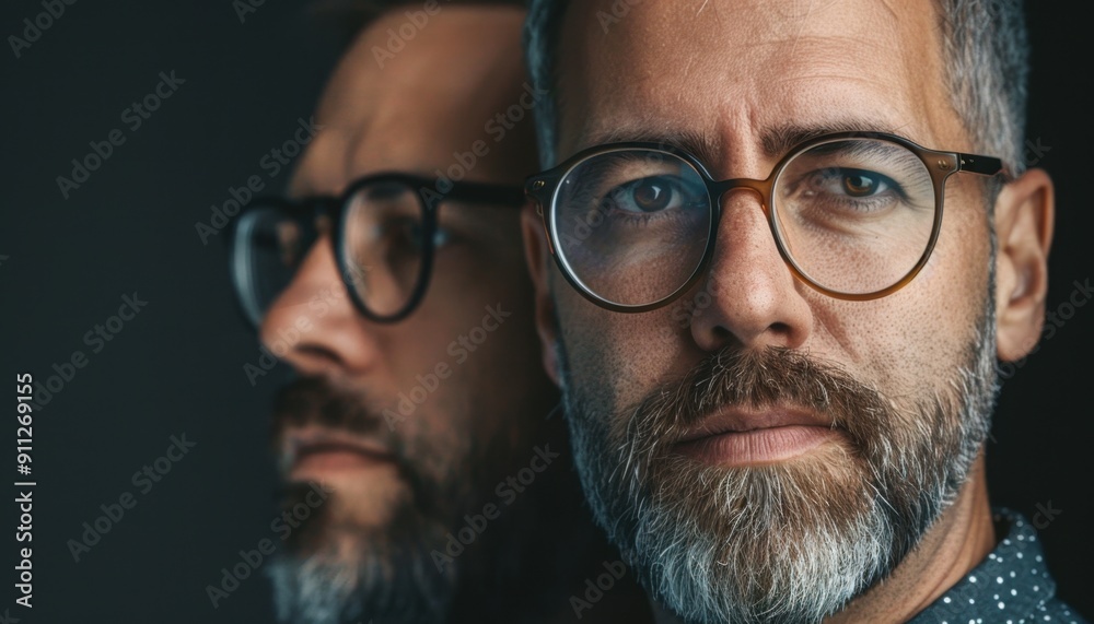Close-Up Portrait of Thoughtful Man With Glasses and Beard in Dim Lighting Close-Up Portrait of Thoughtful Man With Glasses and Beard in Dim Lighting