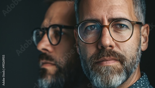 Close-Up Portrait of Thoughtful Man With Glasses and Beard in Dim Lighting