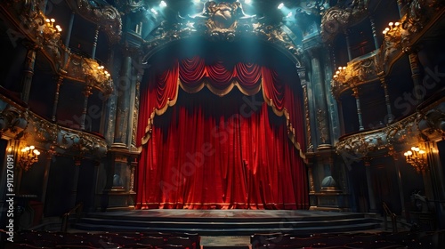 A red curtain hangs in the middle of a stage