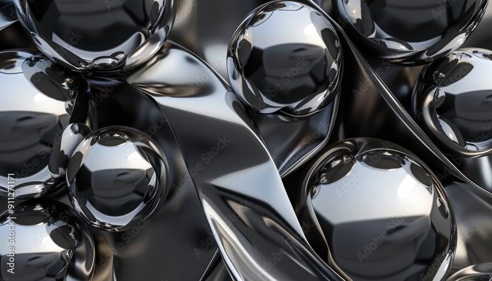 Complex Composition of Shiny Metallic Spheres Intertwined With Flowing Silver Surfaces Displaying Unique Textures and Reflections Complex Composition of Shiny Metallic Spheres Intertwined With Flowing Silver Surfaces Displaying Unique Textures and Reflections