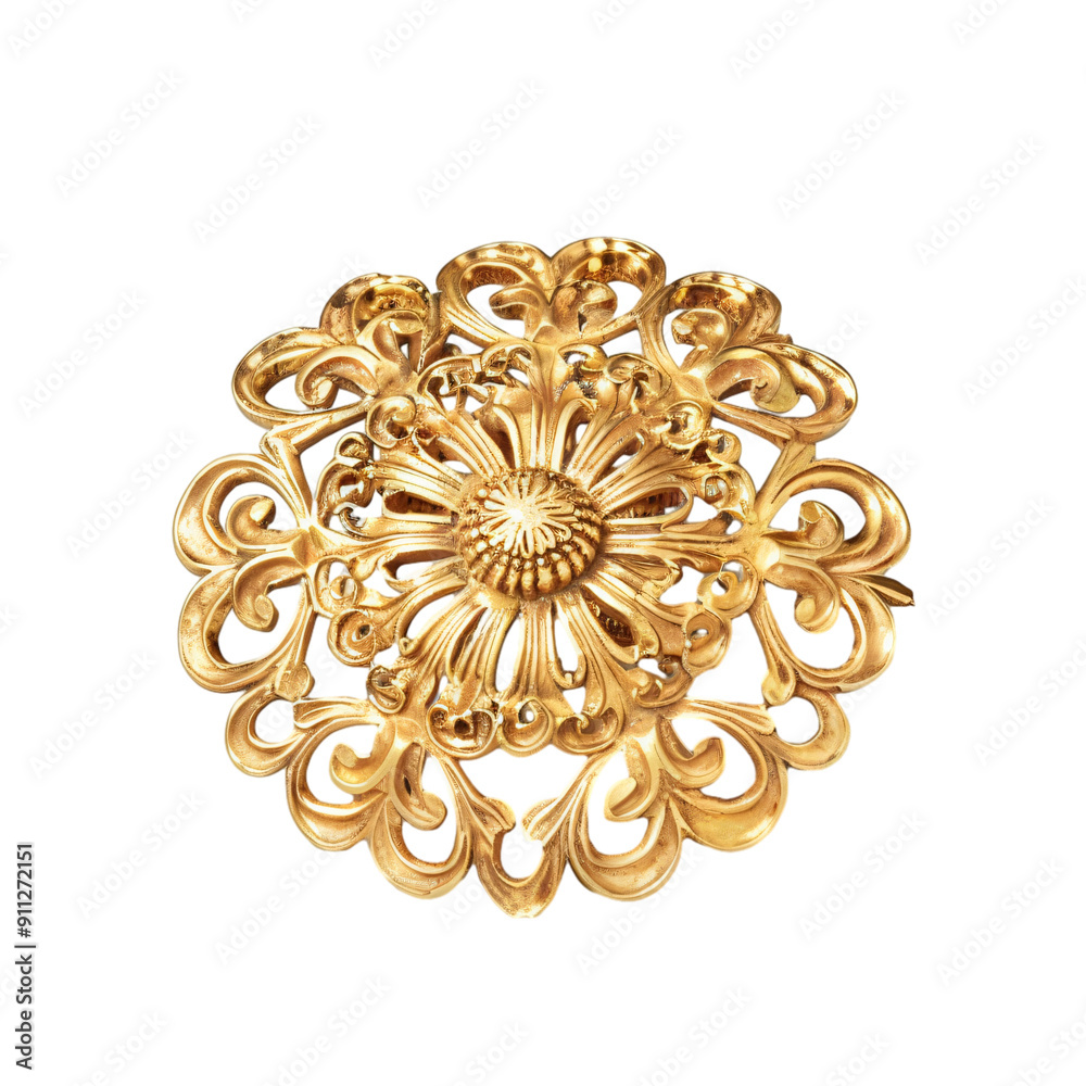 A baroque gold cameo with ornate patterns A baroque gold cameo with ornate patterns
