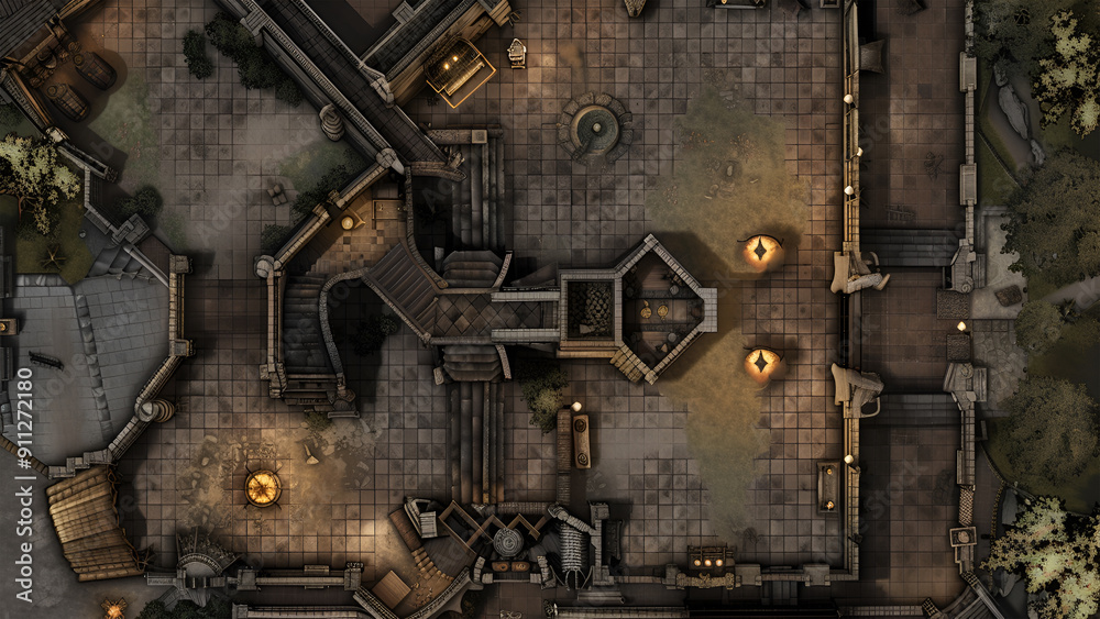Castle Battle Map for RPG, Map for Dungeons and Dragons, DnD Map, Tabletop Role-Playing Games, Adventure Game Background, Top-Down View Castle Battle Map for RPG, Map for Dungeons and Dragons, DnD Map, Tabletop Role-Playing Games, Adventure Game Background, Top-Down View