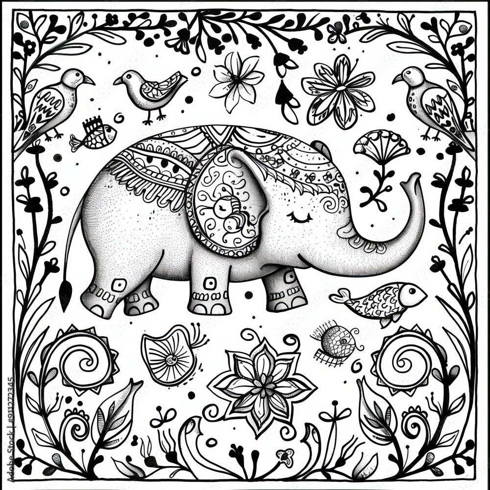 elephant coloring page , whimsical animal coloring page for kids , free ...
