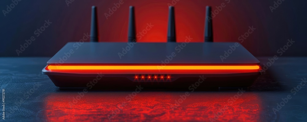 Obraz premium Router setup, glowing LAN connectivity, advanced network technology, modern design