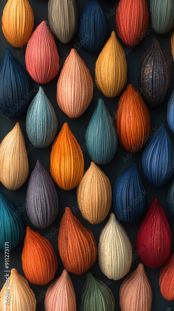 Colorful Textured Teardrop Shapes on Dark Background Colorful Textured Teardrop Shapes on Dark Background
