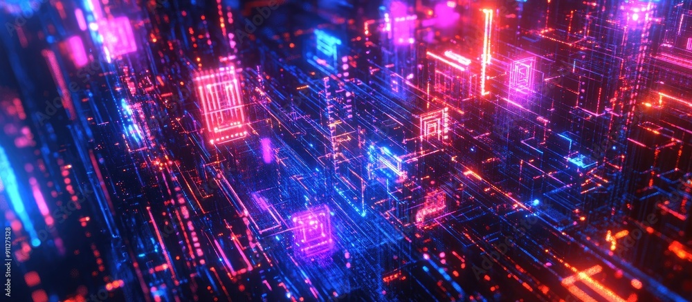 3D Rendered Text Depicting AI Technology with Screen Glitches and Visual Interference Effects 3D Rendered Text Depicting AI Technology with Screen Glitches and Visual Interference Effects