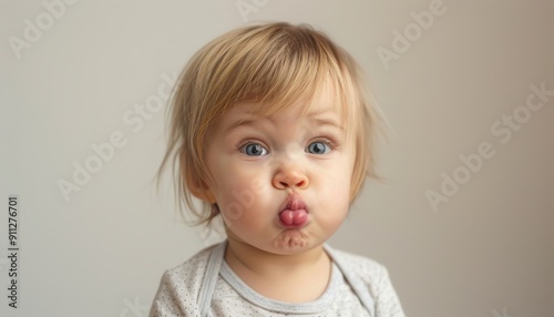 Cute Toddler Making a Funny Face While Playing at Home in Early Evening