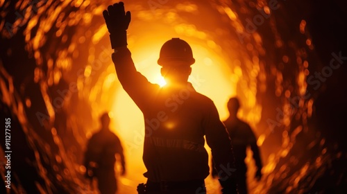 A team of miners, loading ore onto a conveyor belt in an underground tunnel