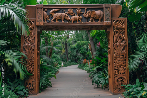 Zoo entrance with detailed animals carving
