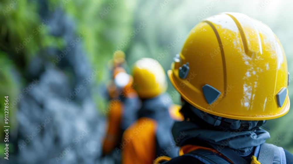 A team of workers, conducting a safety drill for confined space rescue