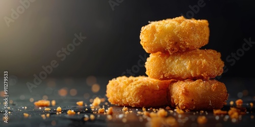 Golden crispy fried fish fingers. Generation of Ai