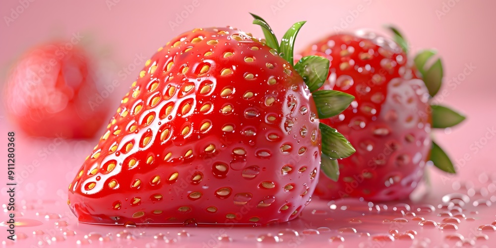 Close-up of a juicy strawberry on a pink background Close-up of a juicy strawberry on a pink background