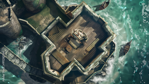 Castle Battle Map for RPG, Map for Dungeons and Dragons, DnD Map, Tabletop Role-Playing Games, Adventure Game Background, Top-Down View