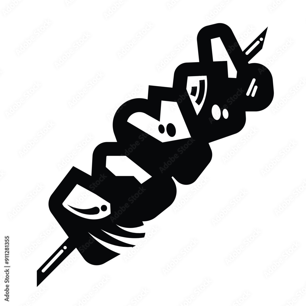 Meat skewer food icon illustration isolated on square white background. Simple flat black and white outlined cartoon art styled drawing. Meat skewer food icon illustration isolated on square white background. Simple flat black and white outlined cartoon art styled drawing.