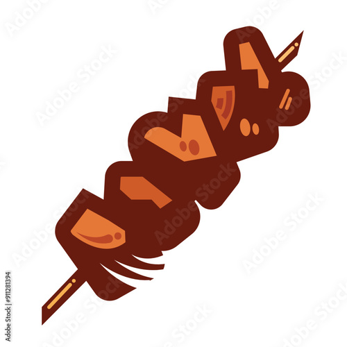Meat skewer colorful food icon illustration isolated on square white background. Simple flat outlined cartoon art styled drawing.