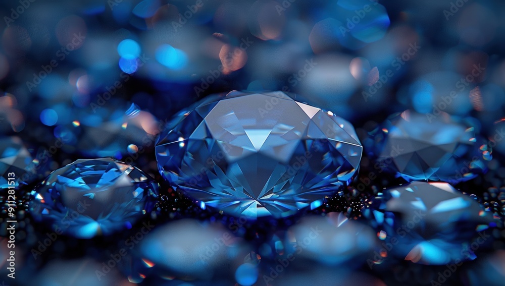 Close-up of a blue diamond on a dark surface, shining bright. Close-up of a blue diamond on a dark surface, shining bright.