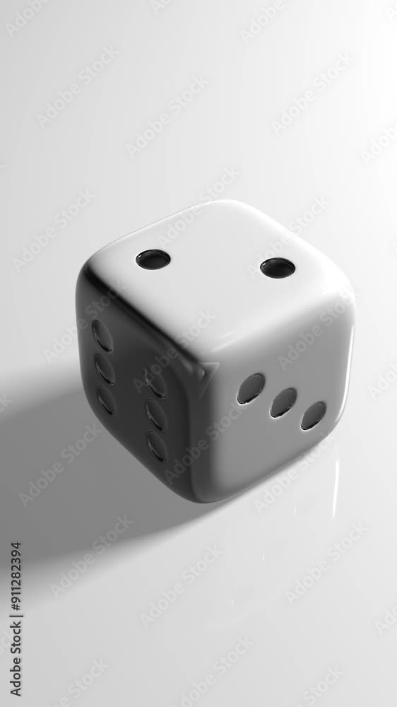 Rolling throw a white dice number 2 two game bet casino, vertical animation 3d Rolling throw a white dice number 2 two game bet casino, vertical animation 3d