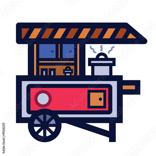 Food cart or gerobak makanan colorful icon illustration isolated on square white background. Simple flat outlined cartoon art styled drawing.