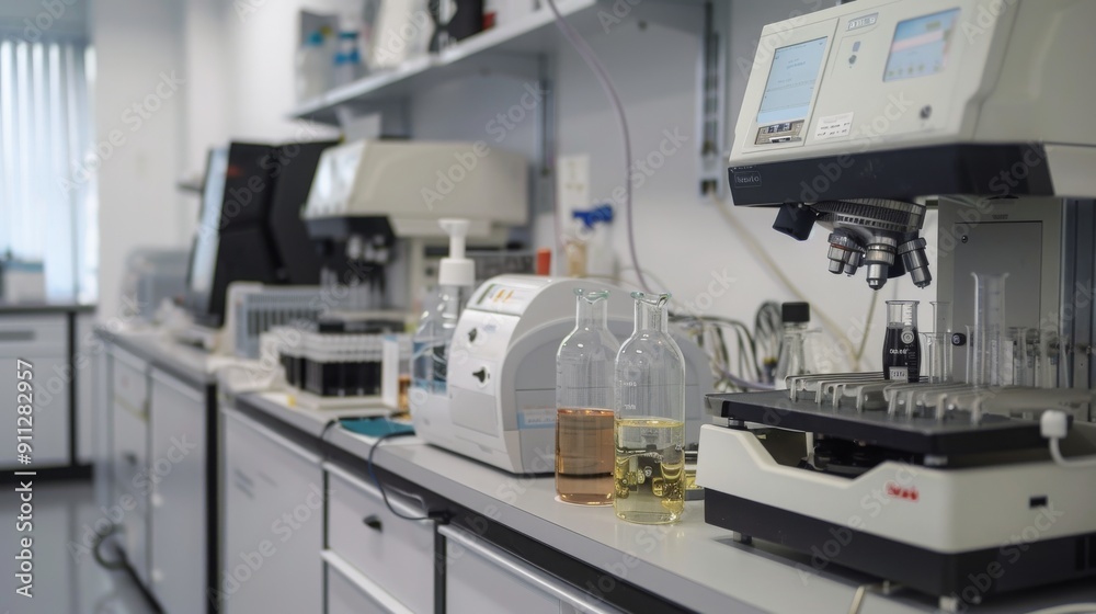 Laboratory Equipment and Chemicals in a Modern Lab.