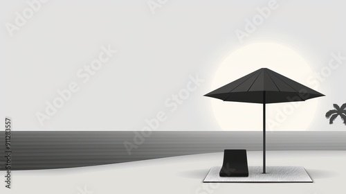 Wallpaper Mural Simple beach scene with a sun umbrella and beach towel, 2D vector, straightforward design, no additional details, monochrome palette Torontodigital.ca