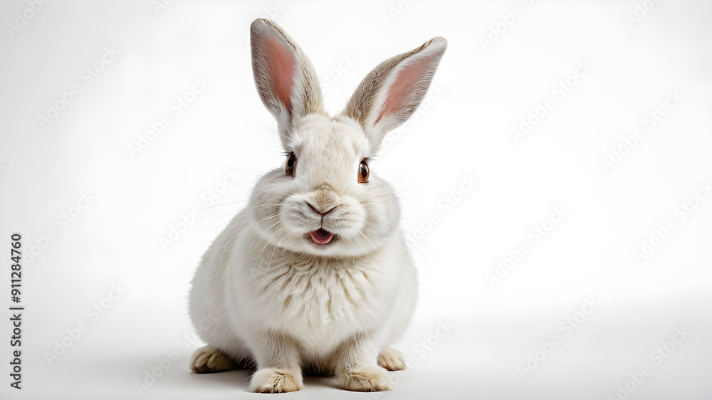 Obraz premium Adorable White Rabbit on white background