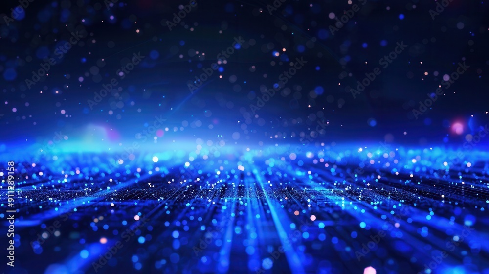 Fototapeta premium A mesmerizing blue digital landscape filled with sparkling lights and particles, creating a vibrant and futuristic atmosphere.