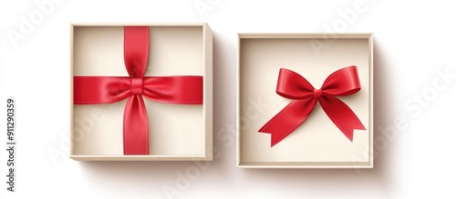 Gift Boxes with Red Bows on White Background