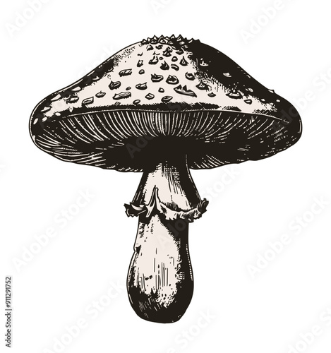 vintage engraved mushroom isolated  on white background