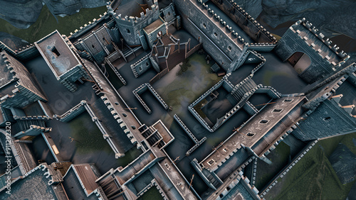 Castle Battle Map for RPGs, Dungeons & Dragons, Tabletop Role-Playing Games, Adventure Game Background, Top-Down View