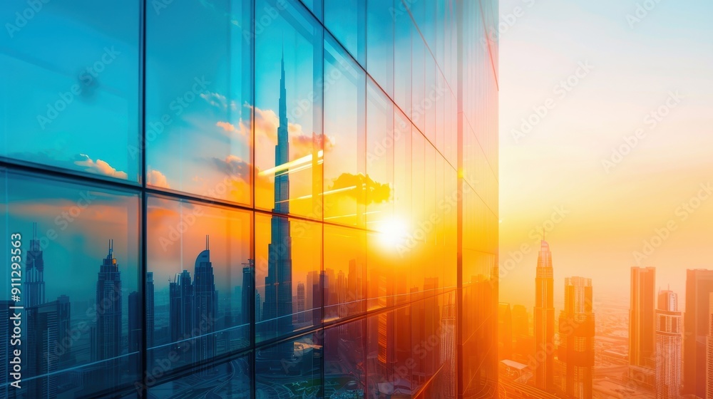 Sunset Reflection in Dubai Skyscrapers Sunset Reflection in Dubai Skyscrapers