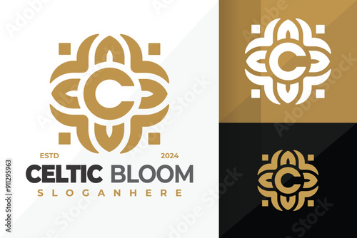 Letter C Celtic Flower Bloom Logo design vector symbol icon illustration