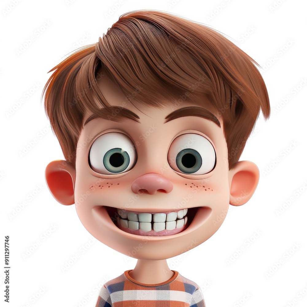 3D Render of a Smiling Cartoon Boy with Brown Hair 3D Render of a Smiling Cartoon Boy with Brown Hair