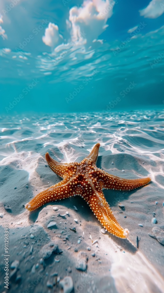a starfish under water with turquoise background a starfish under water with turquoise background