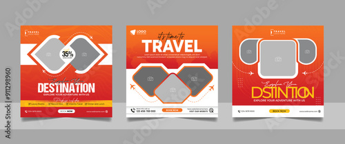 Travel tour promotion banner traveling business marketing social media post square flyer template	