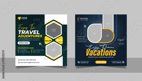Travel tour promotion banner traveling business marketing social media post square flyer template	