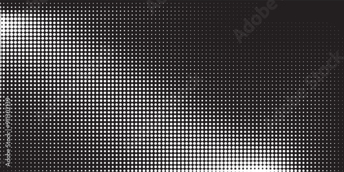 Halftone faded gradient texture. Grunge halftone grit background. White and black sand noise wallpaper. Retro pixilated vector backdrop