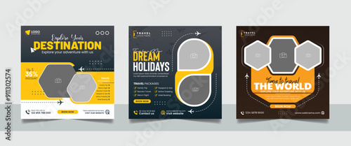 Travel tour promotion banner traveling business marketing social media post square flyer template	