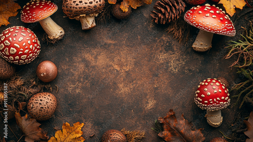 mushroom frame, toxic mushroom copy text space mushroom frame, toxic mushroom copy text space