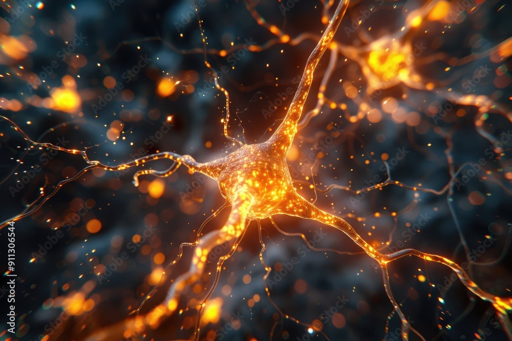 Neuron transmitting signals in the brain Neuron transmitting signals in the brain